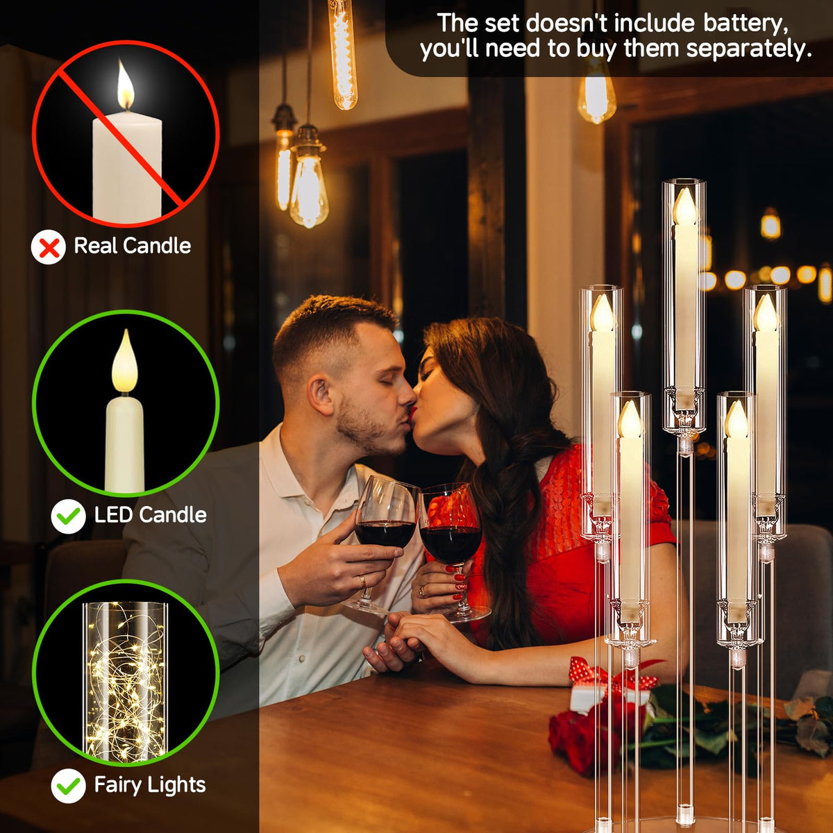 2Pcs 26.8'' Acrylic Candelabra Centerpieces for Wedding Table Decorations,Clear 5 Arms Candlesticks Holder with Acrylic Shade for Candlelight Dinner Party Fireplace Gift with LED Candle