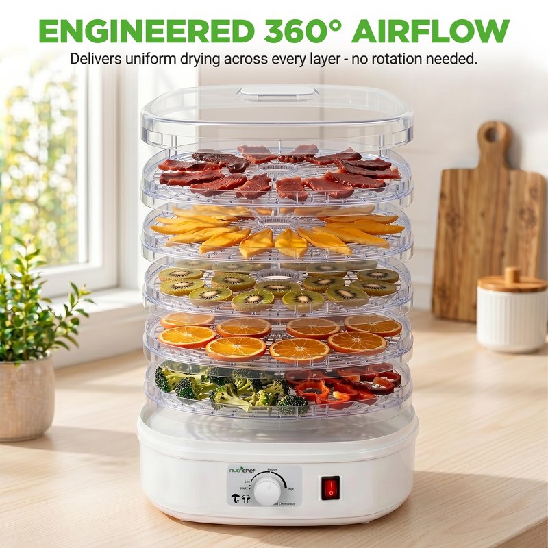 Nutrichef Food Dehydrator Machine | Dehydrates Beef Jerky, Meat, Food, Fruit, Vegetables & Dog Treats | Great For At Home Use | High-Heat Circulation for Even Dehydration | 5 Easy to Clean Trays