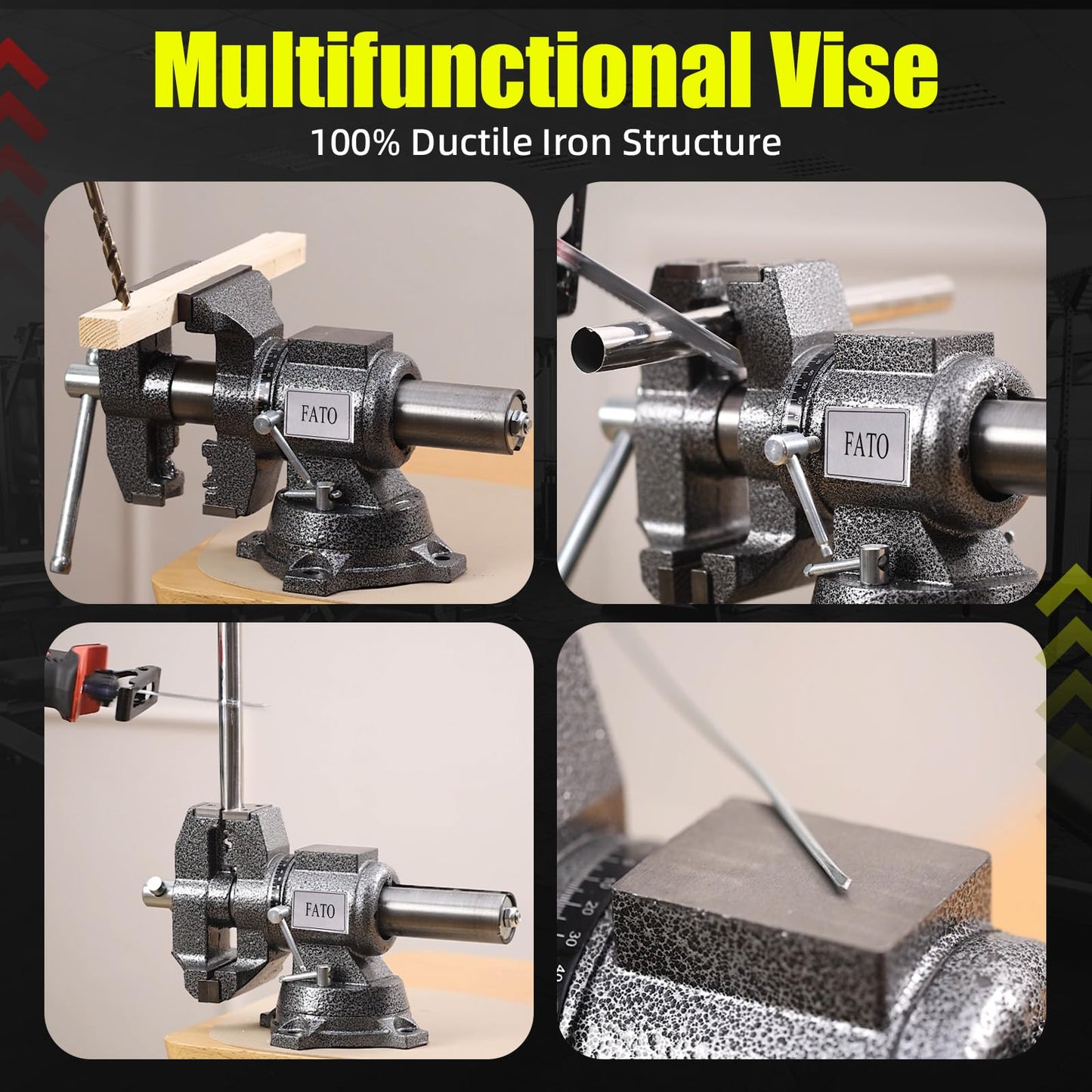 FATO 5 Inch Bench Vise Heavy Duty – Ductile Iron Workbench Vise with 360° Swivel Base & Anvil, 8800 Lbs Clamping Force, 4.92" Jaw Width, 3.94" Opening, for Woodworking, Metalworking, Garage DIY, Black