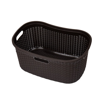 Mind Reader 40L Laundry Basket, Clothes Hamper, Wicker Design, Plastic, 23"L x 14.5"W x 11"H, Set of 2, Brown