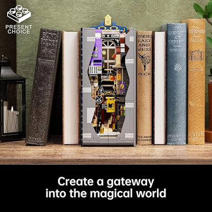 Wizarding Magic Street &amp Floating Iconic Bus Building Set - Enchanted Shop Scene Book Nook Building Set Collectible Fantasy Model for Fans &amp Kids Birthday Gift Idea