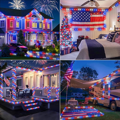 200ft LED Rope Lights Outdoor, 1440 LED Flexible Tube Lights with 8 Modes, Waterproof LED Rope Lighting for Independence Flag Day, Memorial Day, National Day, Outdoor,Indoor Decor (Red & White & Blue)