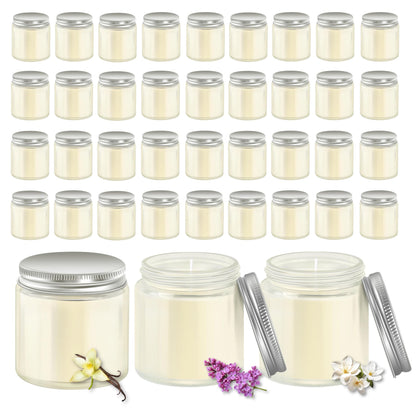 ACITHGL 36 Pcs 4oz Mini Mason Jar Candles Small Scented Candles Bulk Aromatherapy Ideal Souvenir Favors for Wedding Birthday Party (Vanilla, Lilac, Gardenia, Silver)