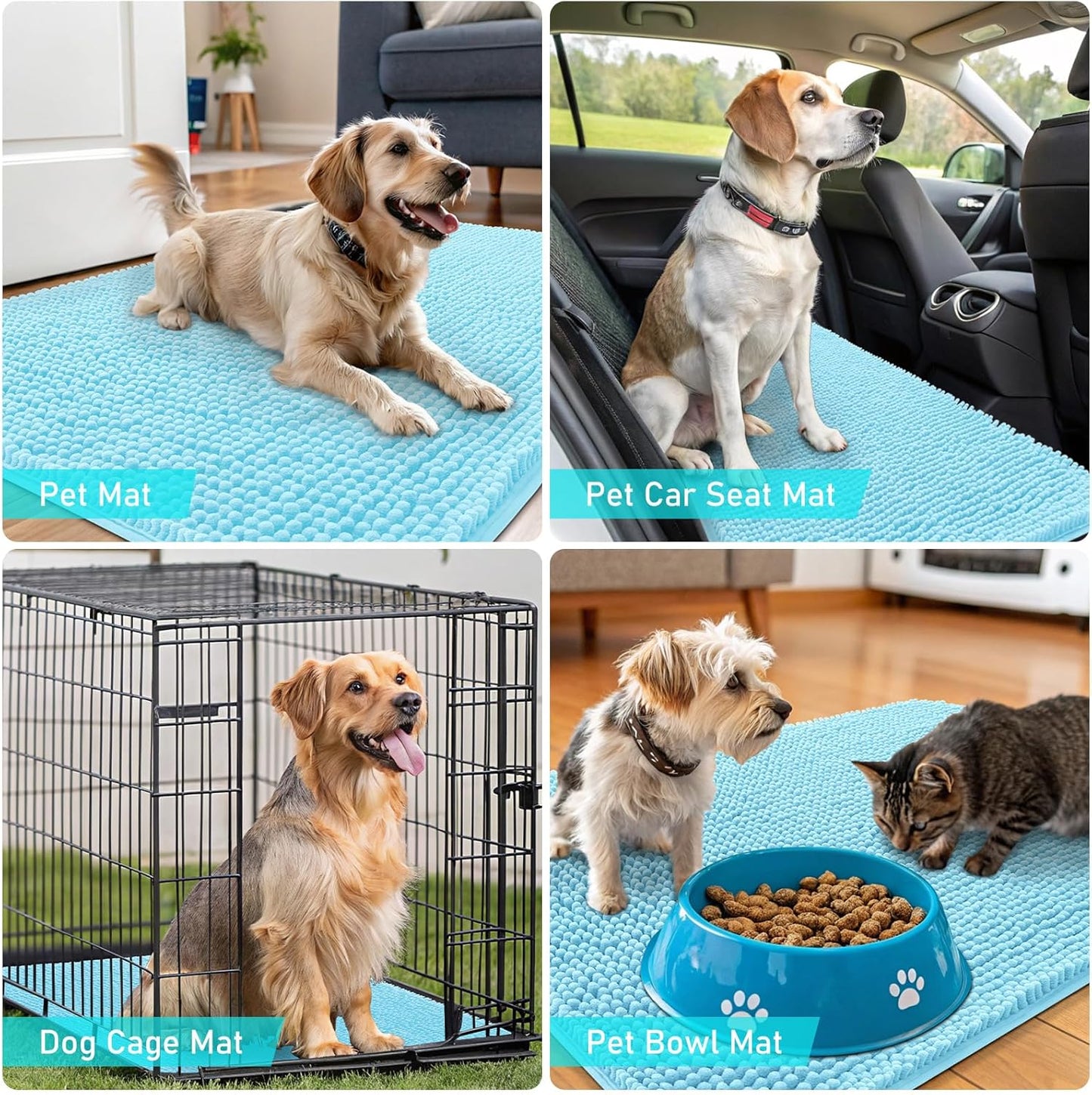 OLANLY Dog Door Mat - Absorbent Non-Slip Washable Chenille Mat for Muddy Paws | 59x35 Inches, Blue