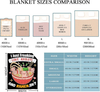 Freaking Love Axolotl and Ramen Blanket Gifts for Girls Boys Women - Super Soft Cozy Warm Throw Sheet for Couch Bed Sofa Office Decor All Season 60x80 for Adult