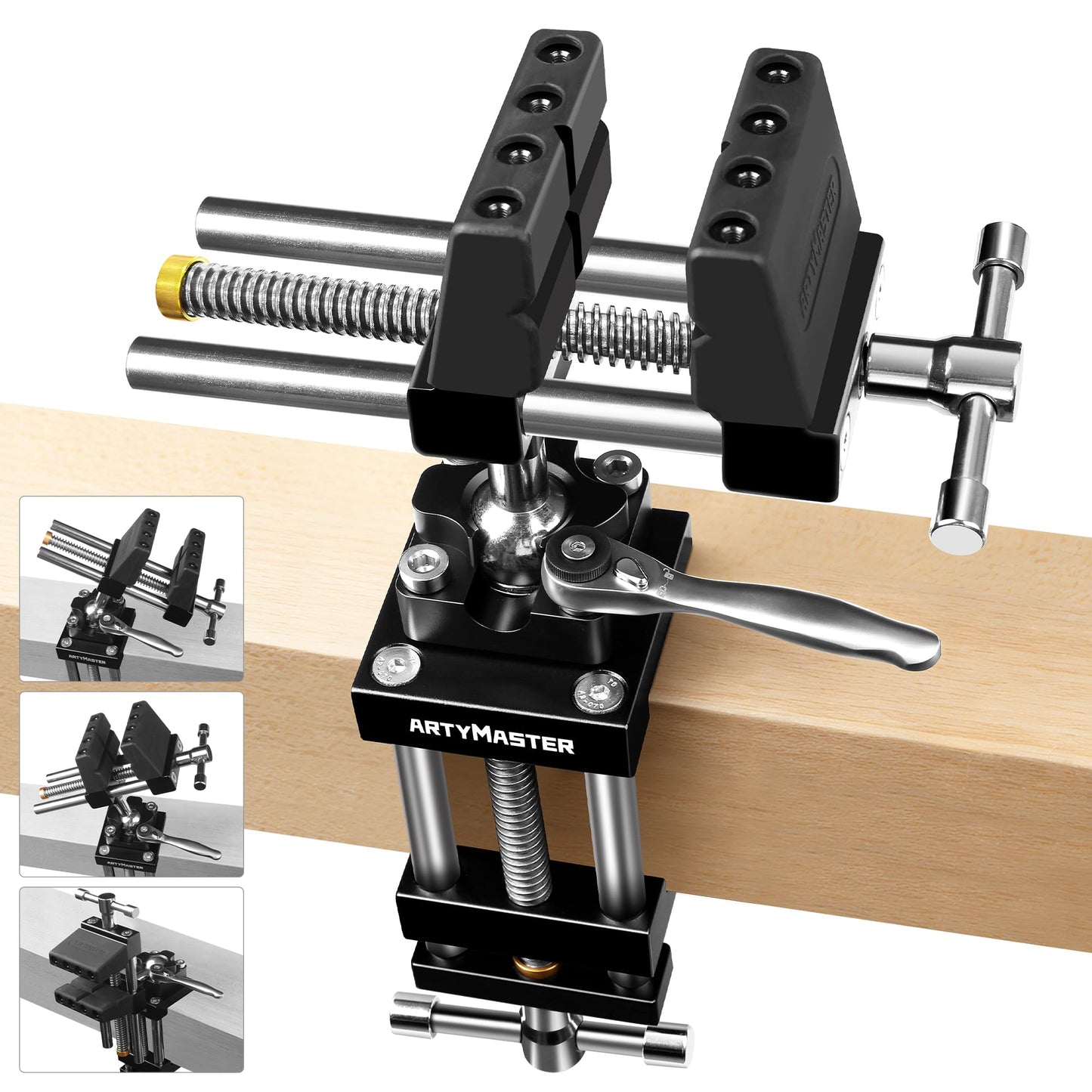 ArtyMaster 360° Rotating Bench Vise with Quick-Release Ratchet Wrench - Versatile Woodworking & Pipe Vise for Home Improvement - 4 Inch Workbench Vise for Carving, Repair & DIY Projects (WT117A)