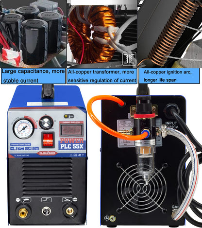 Plasma Cutter 55Amp PLC55 Dual Voltage Plasma Cutting Equipment 110V / 220V, IGBT DC Inverter Portable Air Plasma Cutter Machine 1/2 Inch Clean Cut Intelligent Digital Display (110/220V)