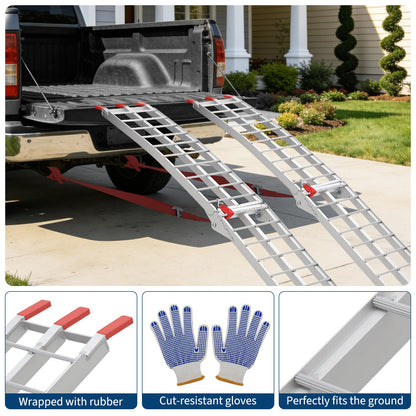 GarveeTech 7.5 Foot Folding Aluminum Motorcycle Ramp 750 LB Capacity Dirt Bike Ramp for Pickup Trucks with Crossbar Rungs and Rubber Tipped Ends 89 x 12 Inch 2 PC