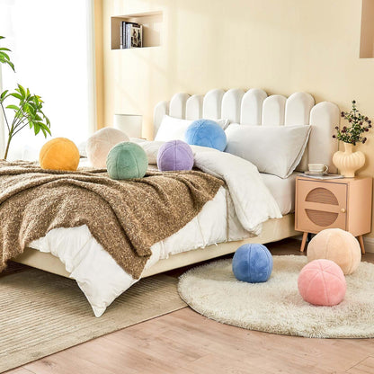 Uvvyui Beige Ball Pillow, 8" Cute Mini Round Throw Pillow Faux Rabbit Fur Room Decorative Throw Pillow, Ball Shaped Pillow Plush Cushion for Couch, Sofa, Bedroom