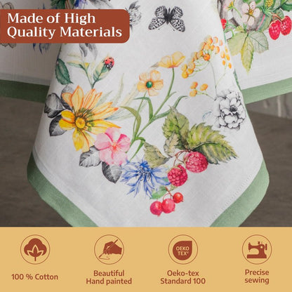 Maison d' Hermine Table Cloth Square Table 100% Cotton 54 x 54 Inches Tablecloth Reusable Decorative for Dining Kitchen Room Farmhouse Home Gifts for Mothers Day Spring Summer - Printemps