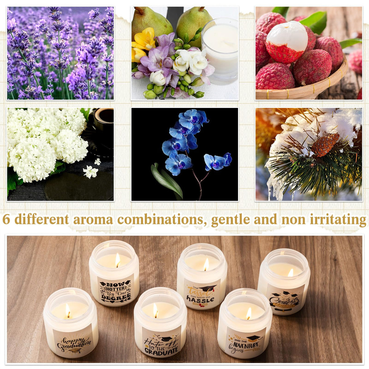 Conelist 48Pcs Graduation Scented Candles Gifts Set for Her Him Include 24 Pcs 7oz Jar Soy Wax Candles and 24 Pcs Mini Graduation Cap for Masters Degree College High School Graduate Gifts