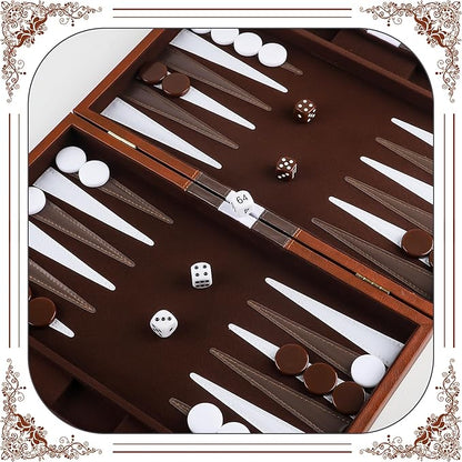 Froggod 15 inch Backgammon Sets for Adults - Classic Board Game for Adults - Portable Travel Backgammon Set for 2 Players - Perfect Adult Board Games for Gifts &amp Family Fun(Brown)