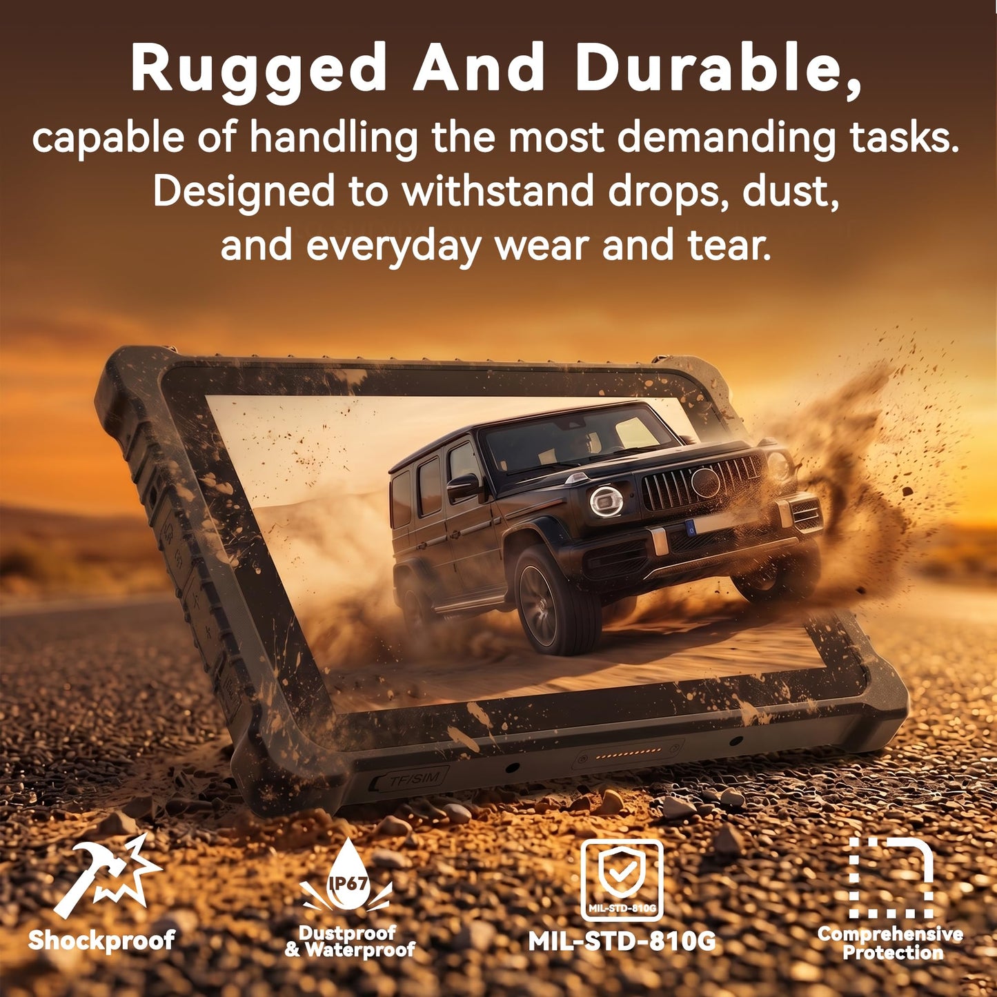 SunKol 10.1" Rugged Tablet Windows 11 Pro, Intel N5100, 8GB+256GB, 8000mAh Battery, IP67 Waterproof, MIL-STD-810H Industrial Outdoor Work PC, 2 Year Full Warranty with Accidental Damage