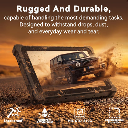 SunKol 10.1" Rugged Tablet Windows 11 Pro, Intel N5100, 8GB+256GB, 8000mAh Battery, IP67 Waterproof, MIL-STD-810H Industrial Outdoor Work PC, 2 Year Full Warranty with Accidental Damage