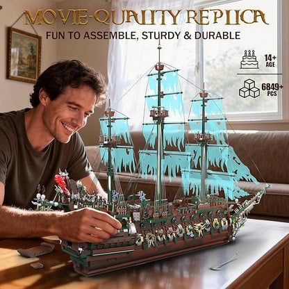 Mould King 13218 Pirate Ship Building Blocks Sets MOC Ghost Ship Flying Dutchman Model Kit Display Decoration Pirate Boat Model Sets Collectible Construction Toys Gift for Teen Adult(6849 PCS)