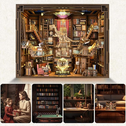 Book Nook Kit DIY Miniature Dollhouse Booknook Kit with Led Light and Dust Cover (Beyond Library Max)