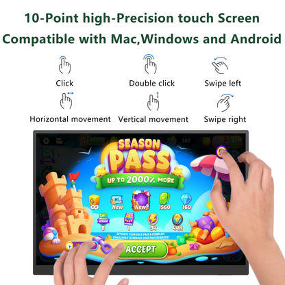 MAFNKOU 14" Touchscreen Portable Monitor, 16:10 1920×1200 IPS HDR Vertical Monitor, VESA Compatible USB-C Second Screen for Laptop Mac Pc Android (No Touch for iPhone/iPad/Consoles)