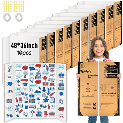 10 Pack Trifold Poster Board 48" X 36", IKAYAS Single Sided White Poster Boards, Science Fair Display Boards Posterboard for Mounting, Prints,Art,Display,Projects Classroom Supplies