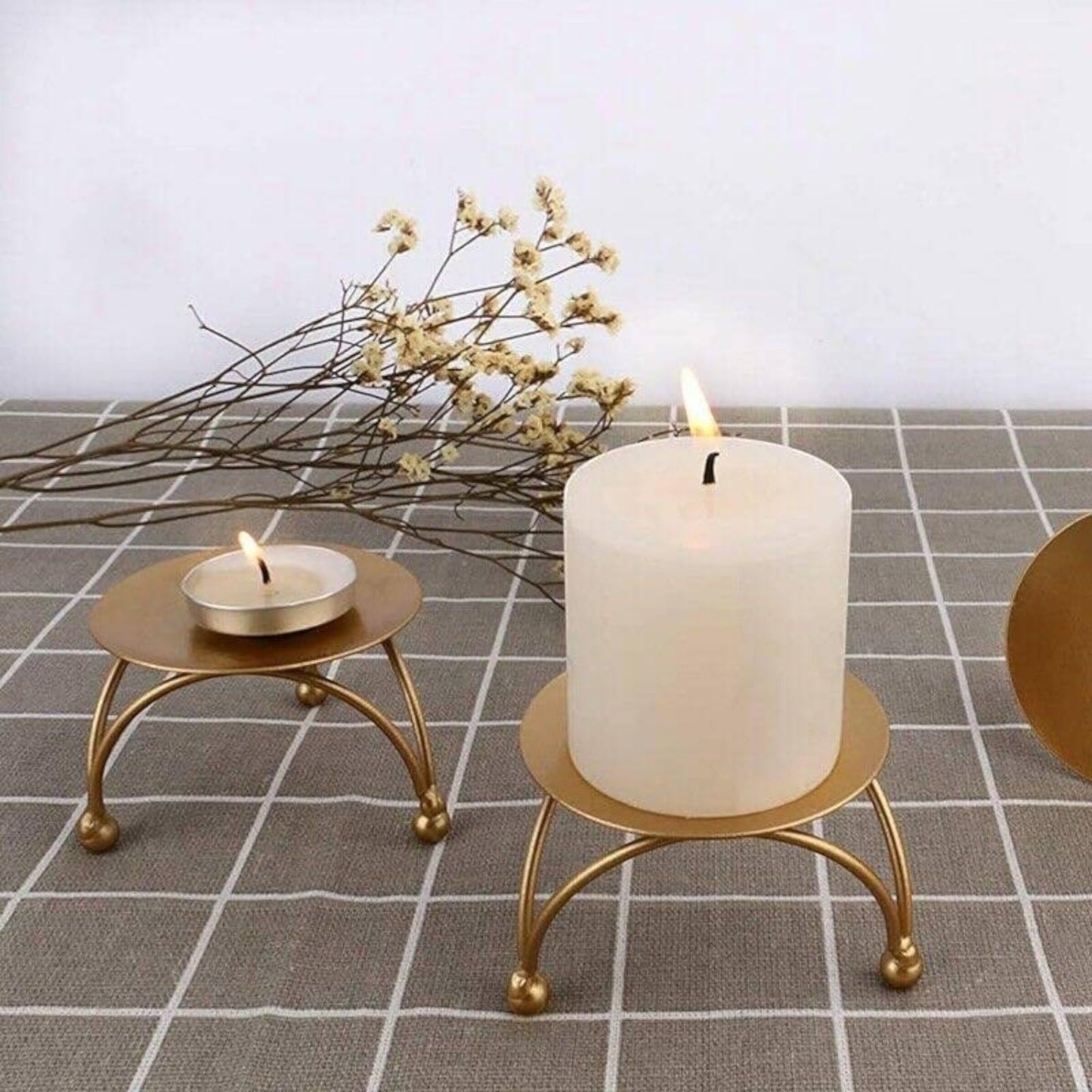 Round Metal Tea Light Candle Holder, Bronze Finish, 3 Inch Diameter, Decorative Stand with Ball Feet