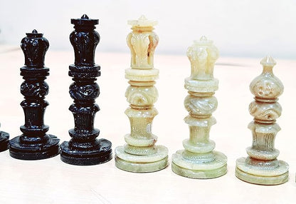 StonKraft - Natural Stone Chess Pieces Chessmen Chess Coins (3 King) | Chess Accessories | Board Games (White and Brown)