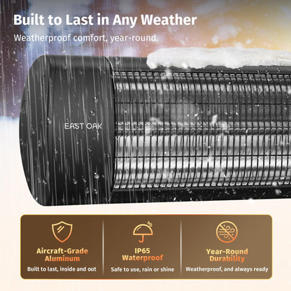 EAST OAK Electric Patio Heater | 1500W Wall Mounted Infrared Heater for Outdoor, Garage, Backyard, Restaurant | 24H Timer, IP65 Waterproof | 3 Heat Levels & Overheating Protection | Black