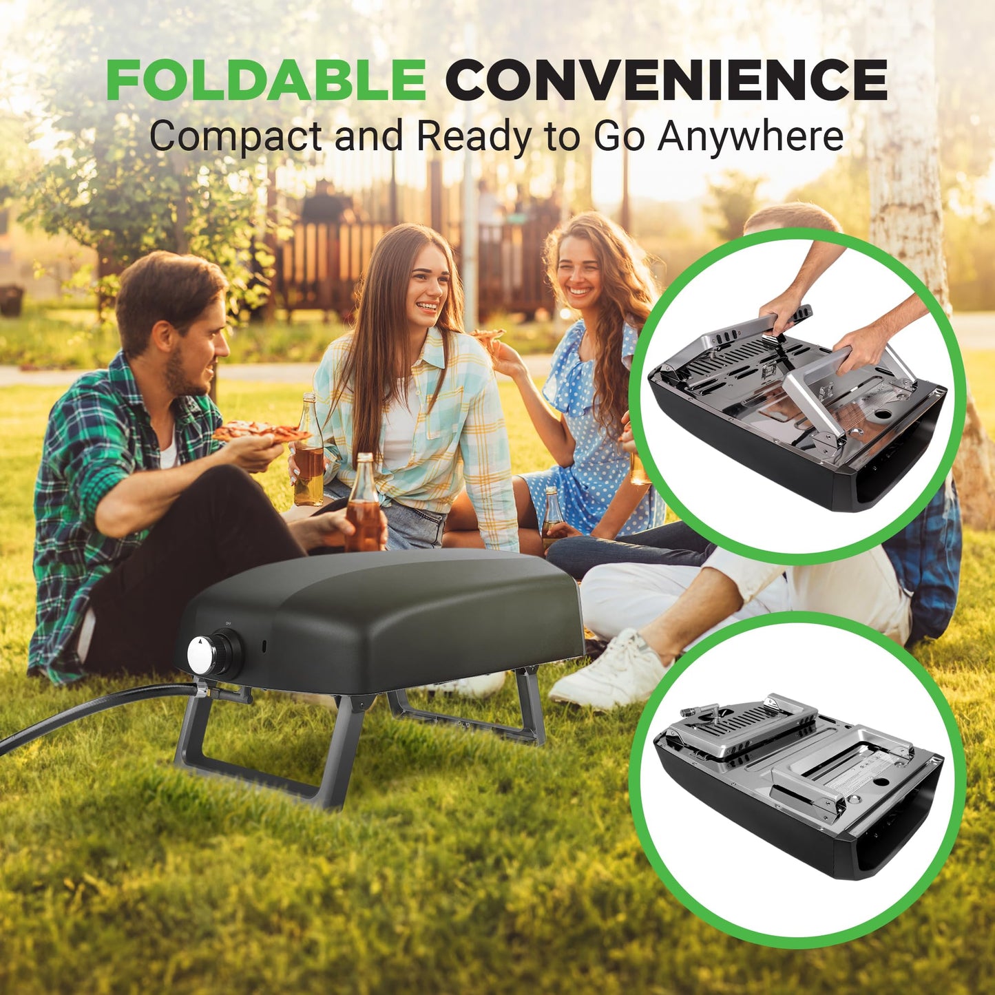 NutriChef Portable Outdoor Gas Pizza Oven - Unique Design, Easy Bake Oven with Pizza Stone, Foldable Feet, One-Touch Gas Ignition, Adjustable Heat Control, Stainless Steel, 932°F Max