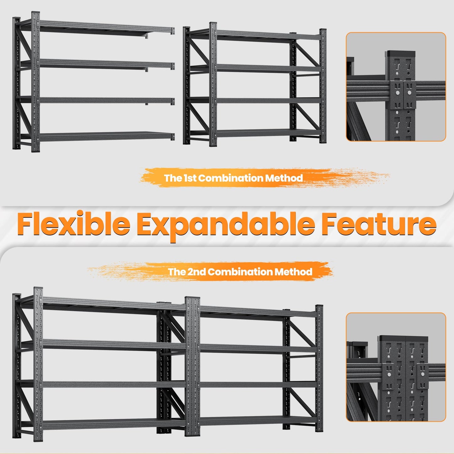 79”W Garage Shelving Heavy Duty, 6000LBS Metal Storage Shelves, 24” Deep Storage rack shelf, Steel Tall Industrial Shelving , 4 Tier Adjustable Standing Shelf for Warehouse / Shop 79"W x 24"D x 79"H