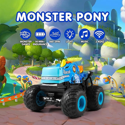 DYODYORC Remote Control Car 2.4Ghz All Terrain Monster Truck RC Truck with Music 3 Lighting Effects 360 Stunt Capable 2 Batteries Ready to Run Toy Gifts for Boys and Girls (Blue)