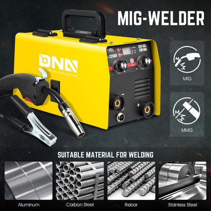 DNA Motoring 125A/110V Flux Core MIG Welder, Gasless MIG/Lift TIG/Stick Welder, 3 in 1 Portable Welding Machine, IGBT Inverter Welder for Home DIY, Garage, w/LED Digital Display, Yellow, TOOLS-00379