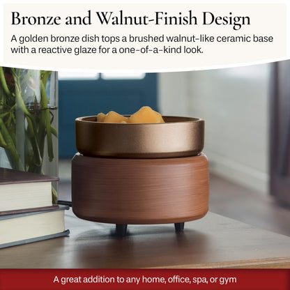 Candle Warmers ETC 2-in-1 Candle and Fragrance Warmer for Warming Scented Candles or Wax Melts and Tarts with to Freshen Room, Pewter Walnut