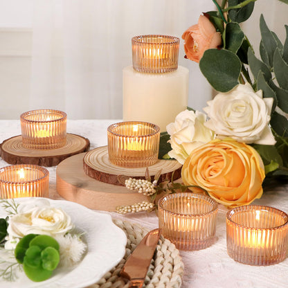 Lanttu Tealight Candle Holder Set of 12, Gold Small Votive Candle Holders for Table Centerpiece, Glass Tea Light Candles Holder for Party & Home, Wedding Decor (2'' Dia x 1.4'' H)