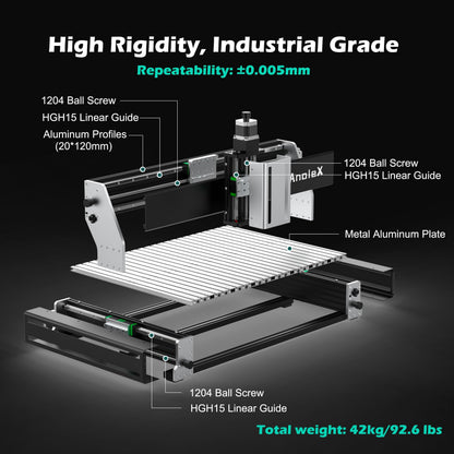 AnoleX CNC Router Machine RX6040 with 1.5KW Air Cooled Spindle, All-Metal XYZ Axis Dual Steel Linear Guides & 1204 Ball Screws for Metal Aluminum Brass Wood Acrylic PCB