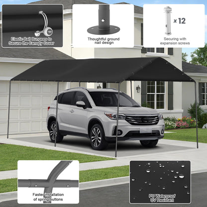 10 x 20 FT Carport Heavy Duty, Portable Garage Canopy Outdoor, Galvanized Car Canopy for Car Garage Shelter Tent Party Tent with Anchor Kit (Black)