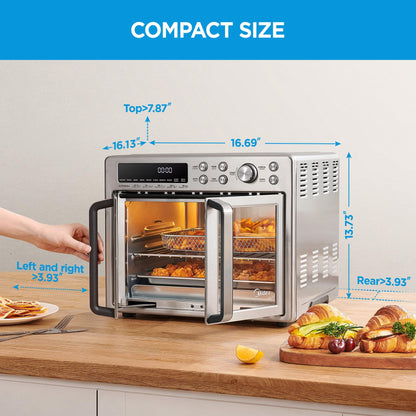 Midea Flexify Classic French Door Toaster Oven Air Fryer Combo, 10-in-1 Large Capacity 26.4 QT Countertop Oven, 25% Faster Cooking and 90% Less Oil, Stainless Steel