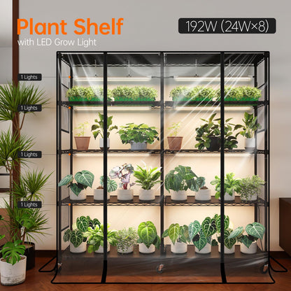 Bstrip Indoor Greenhouse with Grow Light, Large Plant Shelf with 8 Pack T8 Full Spectrum Plant Lights and Cover, mini Greenhouse for Indoor Plant, Seed Starting (58" L x 13.8" W x 59" H)