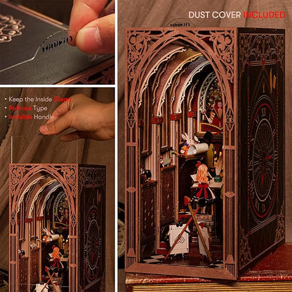 Book Nook Kit - DIY Miniature Dollhouse Kit for Adults and Teens Tiny House Booknook Bookshelf Decor 3D Wooden Puzzle Gifts for Family Friends (Alice Evidence)