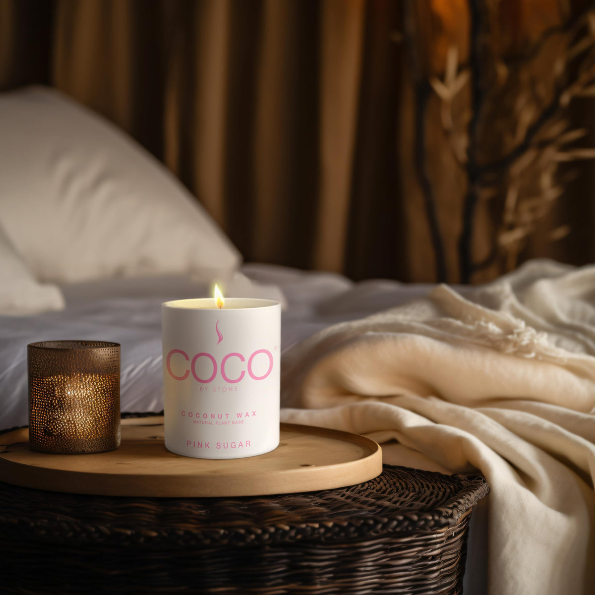 COCO by Stone 11oz Candle, Coconut Apricot Wax Candle for Home (Pink Sugar) Home Fragrance Products, 1 Wick Candle, Enhance Indoor Aroma, Vegan & Cruelty-Free, Clean Burning and Hand Poured Candle