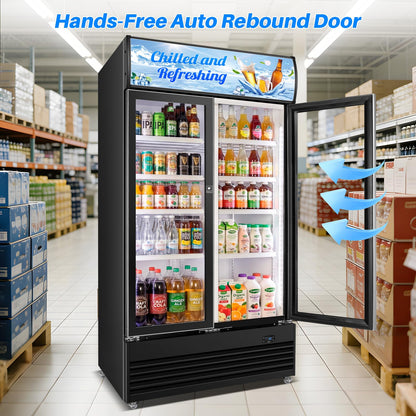 Velivi Commercial Display Beverage Fridge, 40″ Double Glass Door Refrigerator, 28.1 Cu.Ft Large Capacity with 8 Adjustable Shelves, Upright Cooler for Shop, Bar & Restaurant