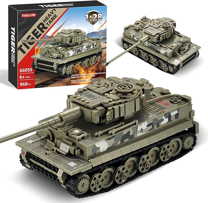WW2 1:28 Tiger Tank Sets Military Building Toy Compatible with LegoCreate a German Tiger Tank Building Block Great Army Models Kits for BoysKids and Adults Age 6-14 (Taupe)