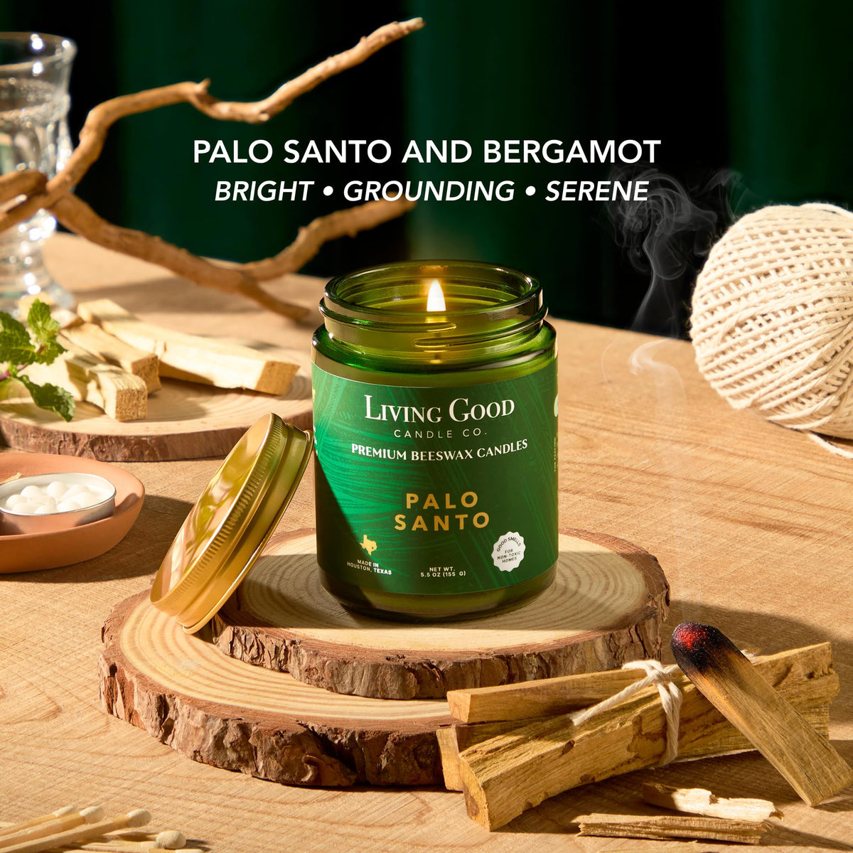 Palo Santo & Bergamot Beeswax Candle – Non Toxic Scented Candle, Clean Burning Aromatherapy Candle for Stress Relief, Grounded & Balanced, Gift for Women & Men - 5.5 OZ
