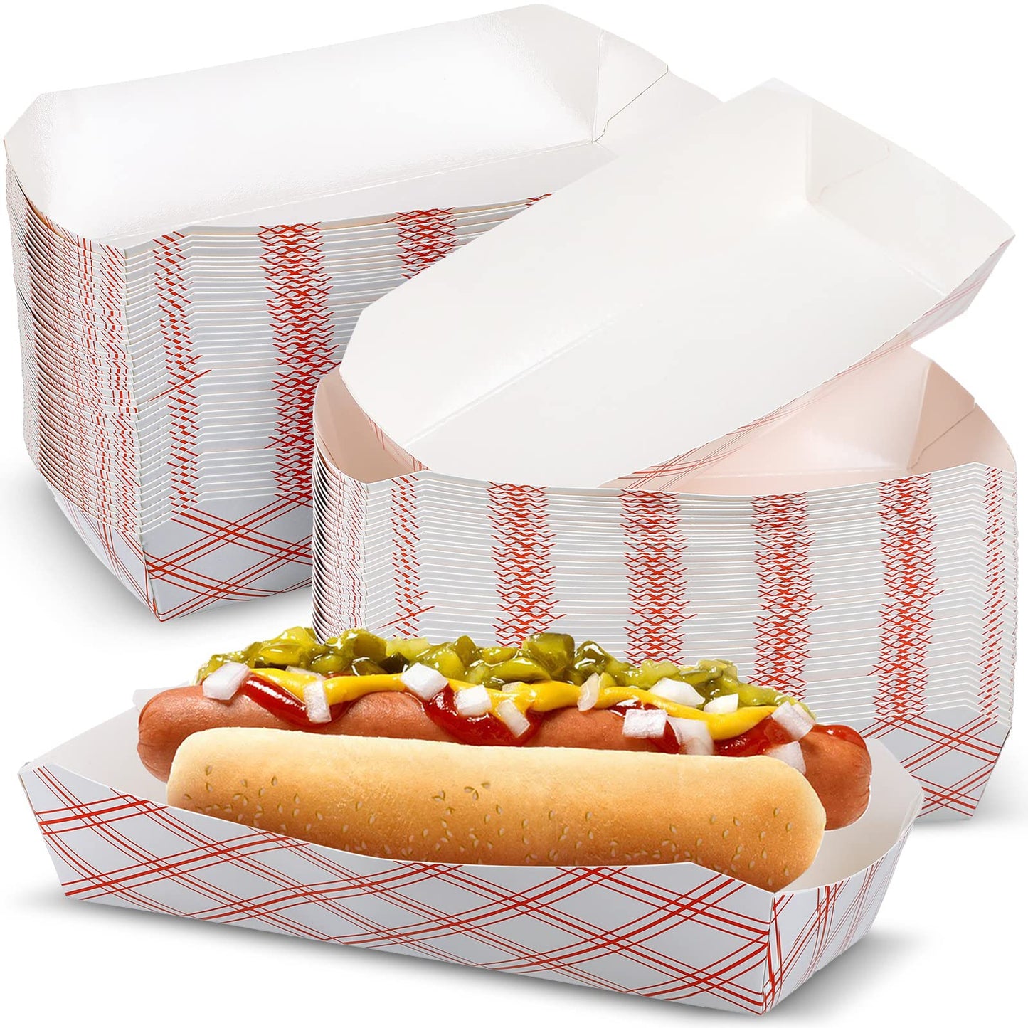 200 Pcs 2LB Checkered Paper Hot Dog Trays, 7 Inch Christmas Disposable Red and White Food Trays Food Hot Dog Holder Serving Paper Boats for Birthday Festivals Party Decorations Supplies Popcorn