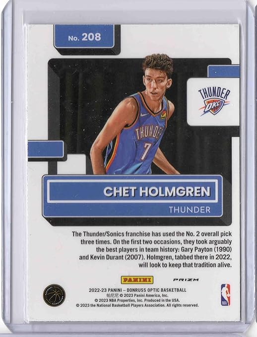 2022-23 Donruss Optic Holo #208 Chet Holmgren RR - Rookie Year - Oklahoma City Thunder