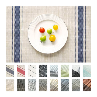 SUMYMERY Placemats Set of 6 Vinyl/Plastic Woven Place Mats for Kitchen Table Indoor/Outdoor Washable Placemat Wipeable Dining Table Mats (Khaki Blue,6)