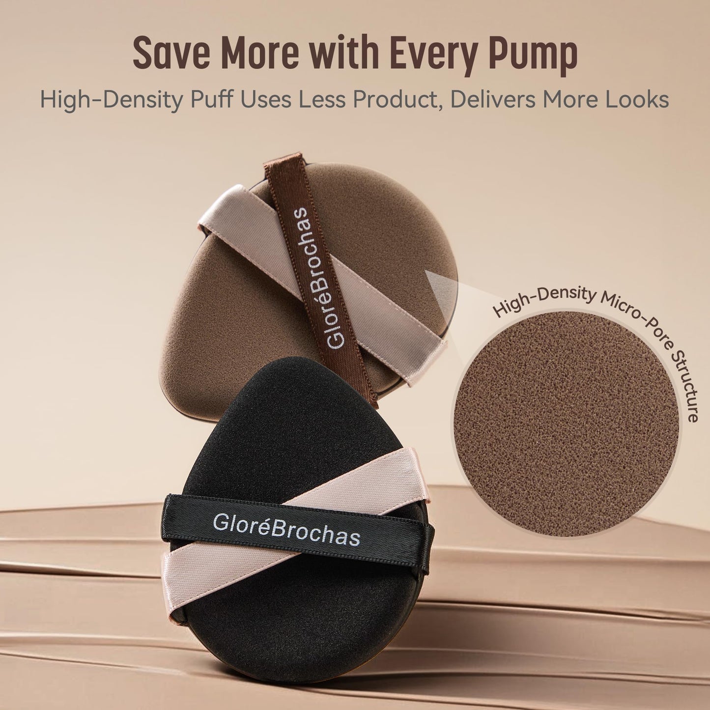 Makeup Sponge Set, GloréBrochas 4PCS Micro Porous Foundation Sponge, Latex-Free PU Makeup Puff, Low Absorption 3.2 Inch Soft Dual-Sided Foundation Puff, Individually Wrapped