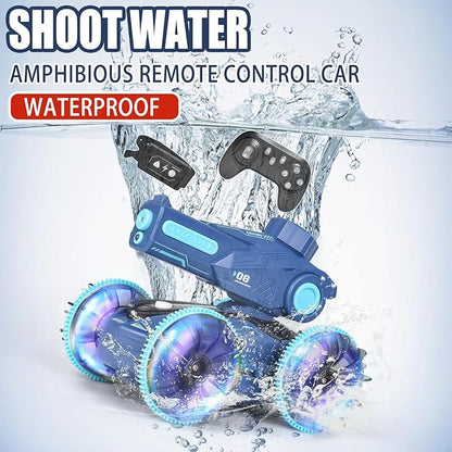3-in-1 Remote Control Car RC Boat &amp Water Gun - Amphibious RC Car for Land &amp Water Adjustable Speed Waterproof Perfect Valentines Birthday Gifts for Kids-Blue