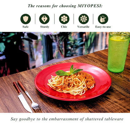MIYOPESI 11-Inch Melamine Plates (Set of 6) - Unbreakable and Reusable Plastic Dinnerware with Ceramic Feel, Stackable and Dishwasher-Safe - Versatile for All Meals (Multicolor)