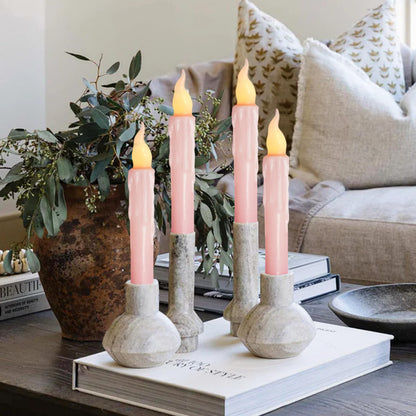 FCMSHAMD Pink Flameless Short Taper Candles, Real Wax Hand Dipped LED Battery Operated with Remote, Flickering Flame Lights for Festival Party Home Décor, 6.7 Inch Primitive Flameless Candles, 4PCS
