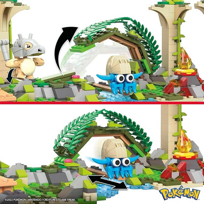 MEGA Pokemon Action Figure Building Toy Jungle Ruins with 464 Pieces Motion and 3 Characters Cubone Charmander Omanyte Gift Idea for Kids