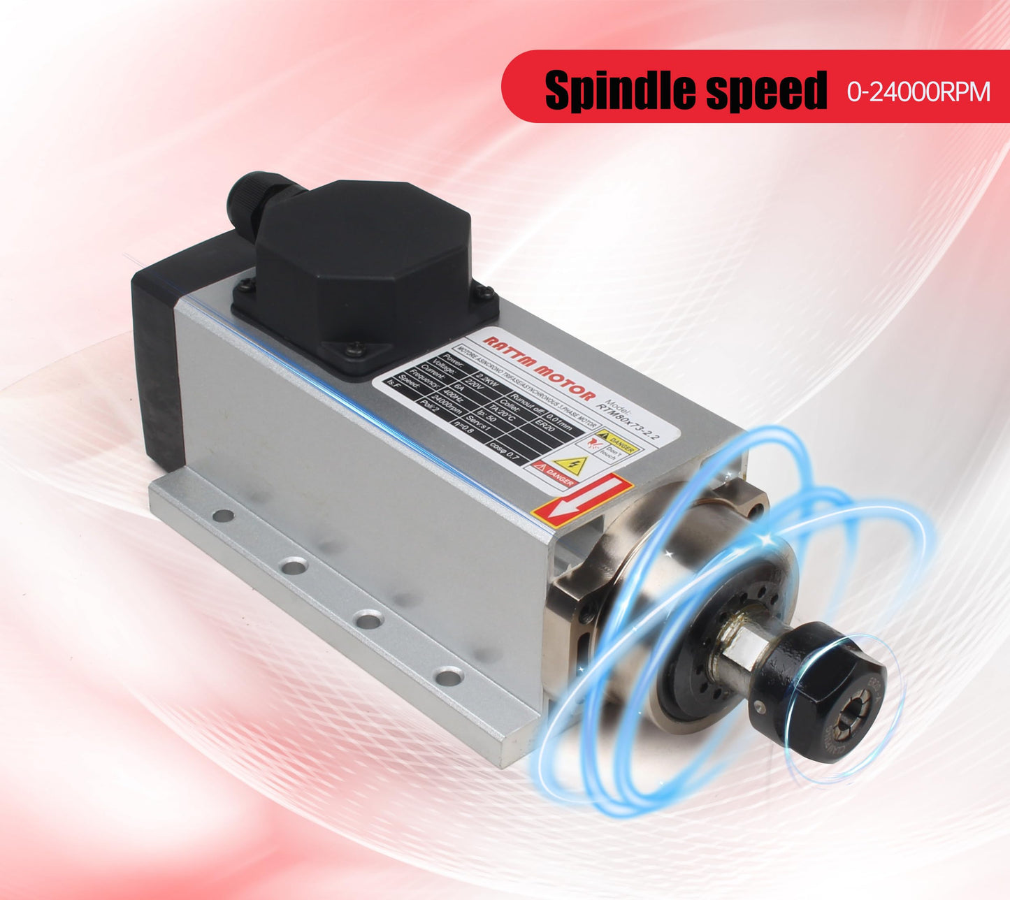 CNCTOPBAOS 2200W 220V CNC Router Spindle Motor,Square 2.2KW Air Cooled Spindle Motor ER20 400Hz 24000rpm 4 Bearings for CNC Milling Machine Engraving Cutting Wood,Plastic,Aluminum,Acrylic,PVC etc