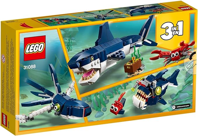 LEGO Creator 3 in 1 Deep Sea Creatures Transforms from Shark and Crab to Squid to Angler Fish Sea Animal Toys Gifts for 7 Plus Year Old Girls and Boys 31088